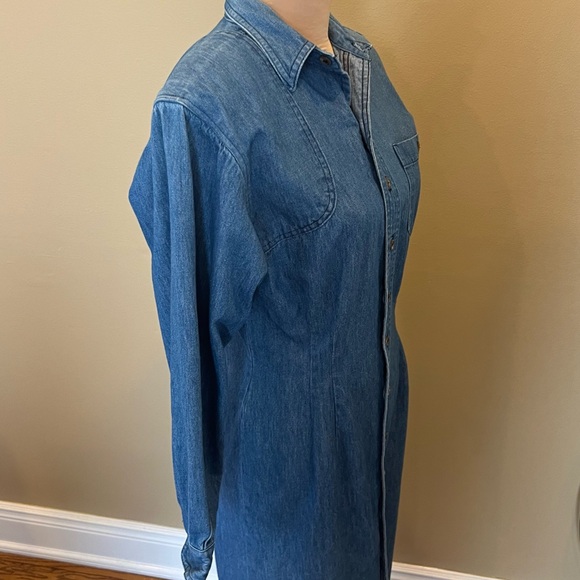 Ralph Lauren Women’s Denim Dress Size 10 VINTAGE Button Front Shoulder Pads 80’s - Picture 4 of 15